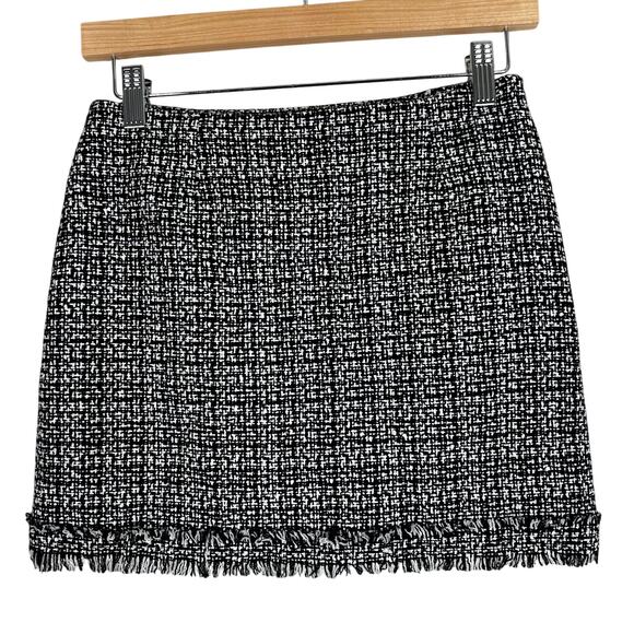 7th Avenue Skirt Women S Black White Tweed Fringe Mini Preppy Old Money Corpcore - Picture 1 of 4